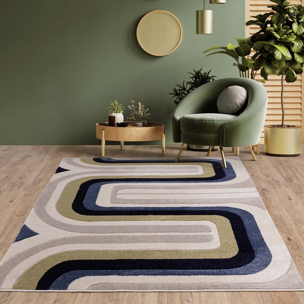 Sketch Contour Geometric Carved Rugs in SK18 Blue